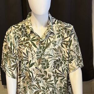 Tommy Bahama Green and Cream Leaf Print Shirt